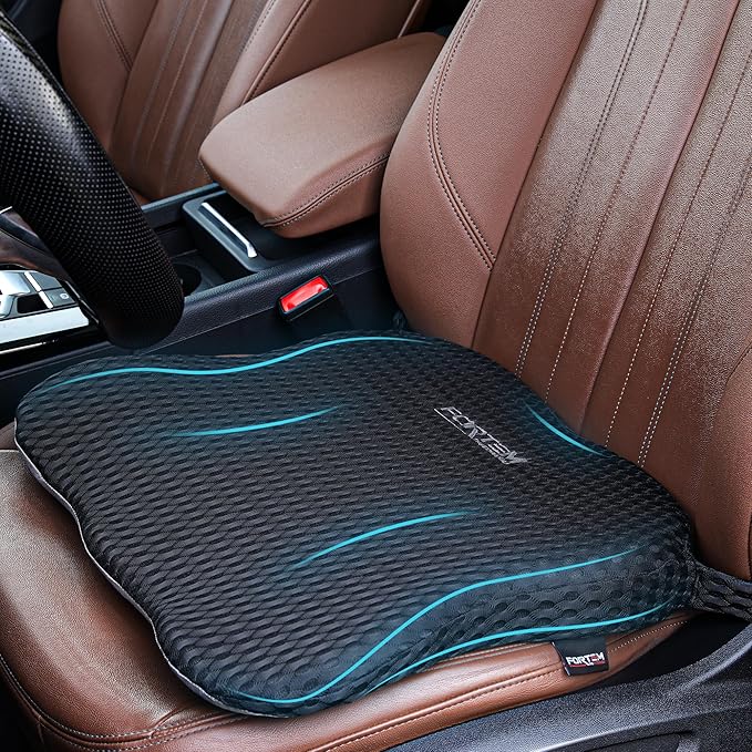 FORTEM Car Seat Cushion, Memory Foam Wedge Cushion for Driving, Car Seat Pad for Comfort, Non Slip Bottom, Adjustable Straps, Washable Cover