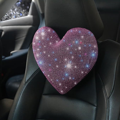 Bling Head Rest Pillows for Car Automobile Accessories for Women, Girls and Ladies Car Pillows with Sparkly Rhinestone Headrest Support Neck Support Relax Travel Universal Fit Pink 2 Pieces