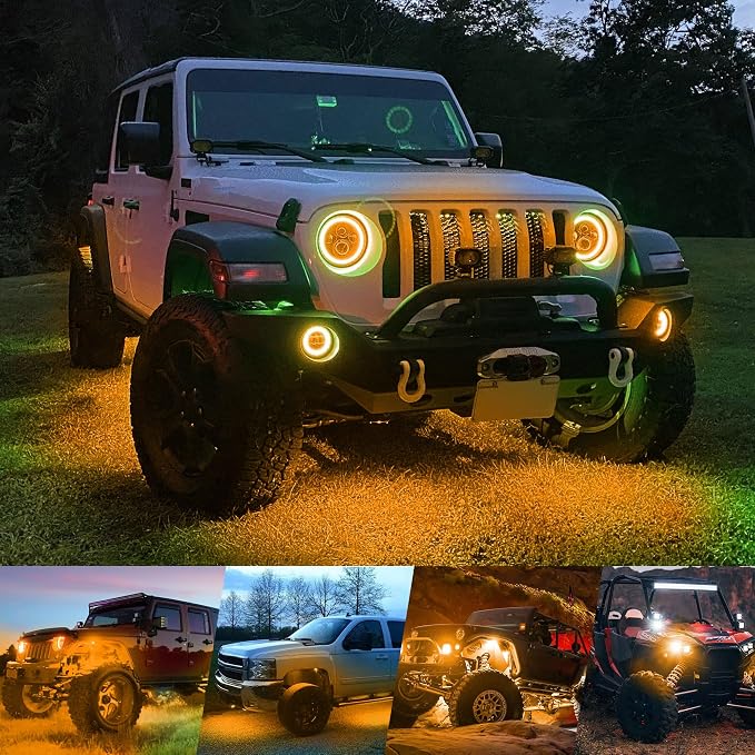4WDKING Amber LED Rock Lights, 4 Pods IP68 Waterproof Underbody Glow Trail Rig Lamp LED Neon Lights for Truck Off Road Truck Car Boat ATV SUV Motorcycle
