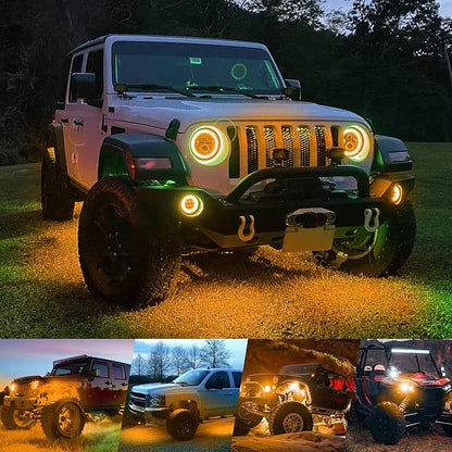 4WDKING Amber LED Rock Lights, 4 Pods IP68 Waterproof Underbody Glow Trail Rig Lamp LED Neon Lights for Truck Off Road Truck Car Boat ATV SUV Motorcycle