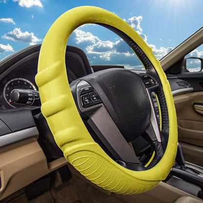 FH Group Universal Fit Silicone with Grip and Pattern Massaging Grip Steering Wheel Cover fits most Cars, SUVs, Trucks, and Vans Yellow