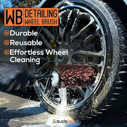 Suds Lab WB Premium Detailing Wheel Brush for All Vehicle Types – 17.7" Ultra-Soft and Scratch-Free Reusable Rim, Wheel, and Tire Brush for Deep Cleaning