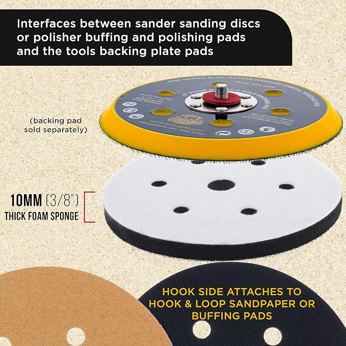 Dura-Gold Pro Series 6" x 10mm Soft Density Interface Sanding Pad, 6 +1 Hole Pattern Dustless, 2 Pack - Hook & Loop Foam Cushion, Used Between Vacuum Sander Discs, Polisher Polishing Pads Backing Pads