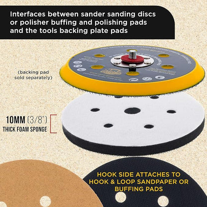 Dura-Gold Pro Series 6" x 10mm Soft Density Interface Sanding Pad, 6 +1 Hole Pattern Dustless, 2 Pack - Hook & Loop Foam Cushion, Used Between Vacuum Sander Discs, Polisher Polishing Pads Backing Pads