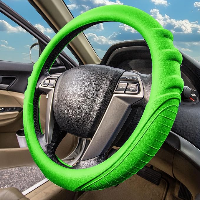 FH Group Universal Fit Silicone with Grip and Pattern Massaging Grip Steering Wheel Cover fits most Cars, SUVs, Trucks, and Vans Green