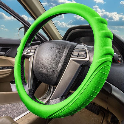 FH Group Universal Fit Silicone with Grip and Pattern Massaging Grip Steering Wheel Cover fits most Cars, SUVs, Trucks, and Vans Green