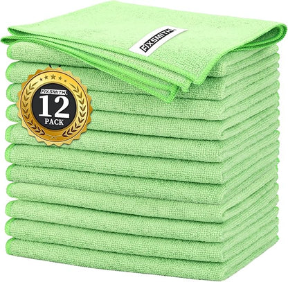 FIXSMITH Sage Green Microfiber Cleaning Cloth -Pack of 12, Highly Absorbent Cleaning Rags, 16"X12" All Purpose Cleaning Towels for Housekeeping, Kitchen, Car, Lint Free and Reusable Microfiber Towels