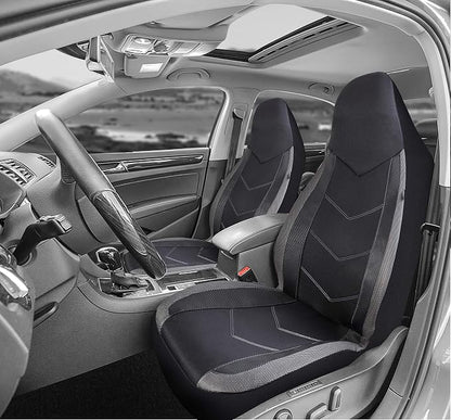 PIC AUTO Car Seat Covers - High Back Front Seat Covers, Sports Carbon Fiber Mesh Design, Universal Fit, Airbag Compatible (Gray)