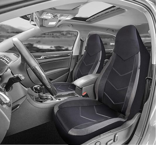 PIC AUTO Car Seat Covers - High Back Front Seat Covers, Sports Carbon Fiber Mesh Design, Universal Fit, Airbag Compatible (Gray)