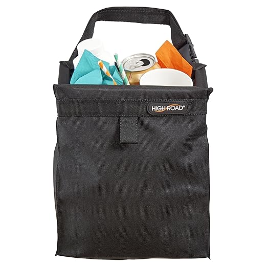 High Road TrashStash Hanging Car Garbage Bag with Push-Close Lid and Waterproof Bin for Car, SUV and Truck Seat Backs - Holds 3 Gallons of Car Trash (Black)