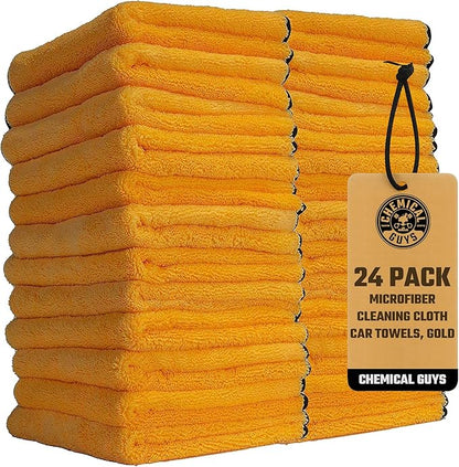Chemical Guys Professional Grade Premium Microfiber Towels for Cars, Gold, 16" x 16", Ultra-Soft and Scratch-Free Car Detailing Cloths for Trucks, Motorcycles, and More - 24 Pack