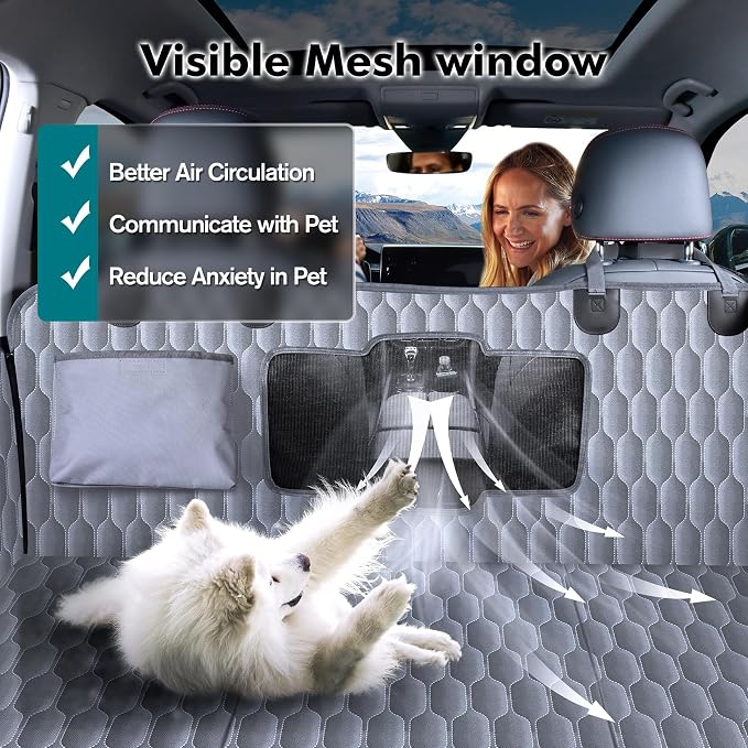 Chumajor Back Seat Extender for Dogs-Supports 400lb,Waterproof Dog Car Seat Cover Hard Bottom-Detachable,600D Heavy Duty Scratch Proof Nonslip Soft,Dog Hammock for Car,SUVs-Grey