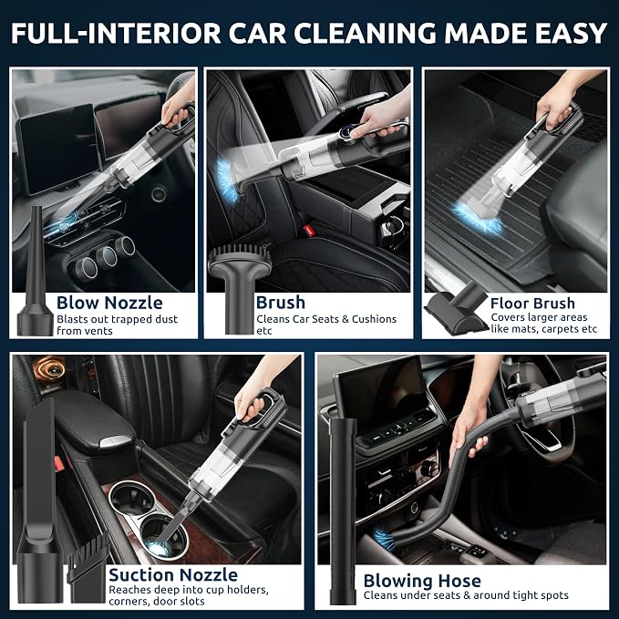 Handheld Vacuum Cordless Vacuum Cleaner with LED Light, 18000Pa Brushless Suction & Air Blower (2-in-1), 7800mAH Battery, Steel+HEPA Filter, Car Vacuum, Dust Buster for Interior, Home & Pet Hair