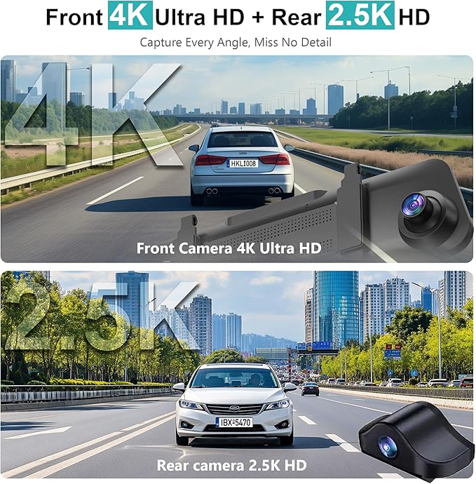 12'' 4K Rear View Mirror Camera,4K+2.5k Front and Rear Mirror Dash Cam,ADAS BSD LCA Smart Rearview Mirror for Cars,App WiFi,Night Vision, Parking Monitor, 64GB Card & GPS Digital View Mirror Dashcam