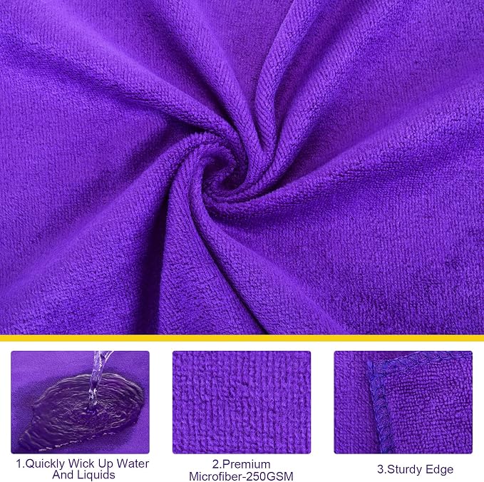 Nuenen Microfiber Cleaning Cloths for Cars 16 x 16 Inch Ultra Absorbent Car Towels Drying Reusable Cleaning Supplies House Kitchen Window Microfiber Towel(Purple,60 Pcs)