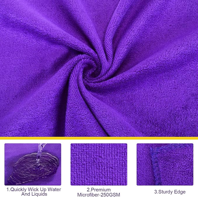 Nuenen Microfiber Cleaning Cloths for Cars 16 x 16 Inch Ultra Absorbent Car Towels Drying Reusable Cleaning Supplies House Kitchen Window Microfiber Towel(Purple,120 Pcs)