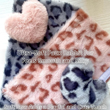 Car Neck Pillow 2PCS Plush Bowknot Car Headrest Pillow – Comfortable Neck Support for Driving Soft Touch Fabric Car Pillow Cute Interior Decor (Pink Leopard Set 4)