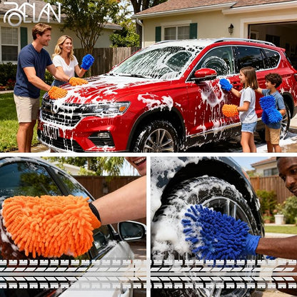 Raeyuan Car Wash Mitt - Premium Chenille Microfiber Wash Mitt for Car Cleaning, Scratch Free & Lint Free Washing Glove, Super Absorbent Noodle Sponge for Auto Detailing, SUV, Truck & Boat