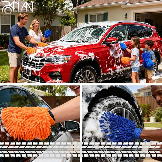 Raeyuan Car Wash Mitt - Premium Chenille Microfiber Wash Mitt for Car Cleaning, Scratch Free & Lint Free Washing Glove, Super Absorbent Noodle Sponge for Auto Detailing, SUV, Truck & Boat
