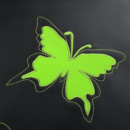 Flying Banner Butterfly car seat Covers ful Set Fashion Universal Lady Woman Female Rear Bench Split Colorized (Full Set - Faux Leather, Fluorescent Green)