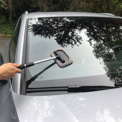 Polyte Pivoting Windshield Glass Cleaning Tool Extendable Aluminum Handle w/3 Premium Microfiber Covers