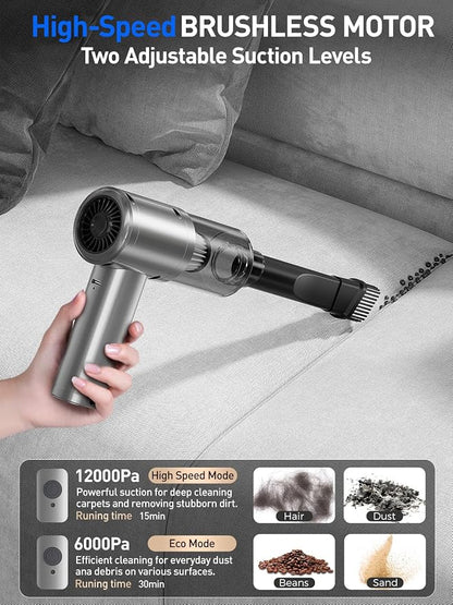 Mini Car Vacuum, 12000PA Powerful Suction, Portable Vacuum for Car, Handheld Cordless Small Vacuum Cleaner & Air Duster for Home, Desk,PC, Keyboard