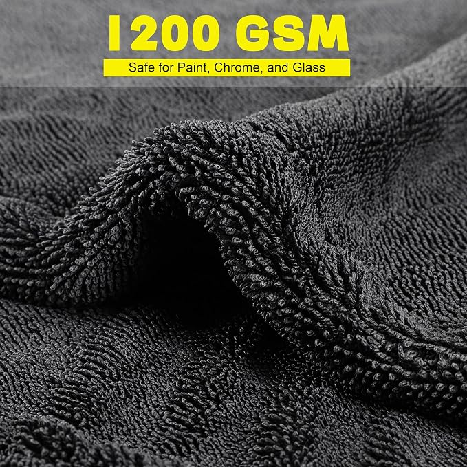 Aodaer 2 Pack Car Drying Towel, 1200GSM Microfiber Towels for Cars | 24 x 48 Inch & 12 x 12 Inch Super Absorbent Detailing Towels Dual Sided Streak-Free Twisted Loop for Auto SUV Truck Boat Home