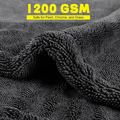 Aodaer 2 Pack Car Drying Towel, 1200GSM Microfiber Towels for Cars | 24 x 48 Inch & 12 x 12 Inch Super Absorbent Detailing Towels Dual Sided Streak-Free Twisted Loop for Auto SUV Truck Boat Home