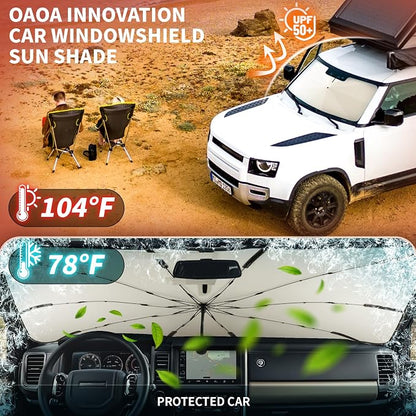Car Windshield Sun Shade Umbrella, 57"*33", Foldable Sun Shade for Car Windshield Umbrella, UPF 50+ and Heat Protection, Nano Cold Titanium Ice Silk Fabric. Universal Portable