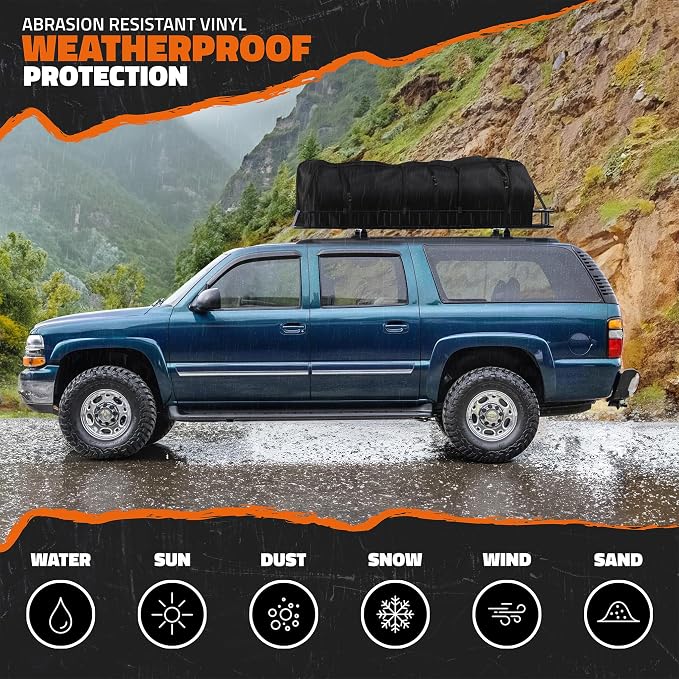 Mockins 90"x50"x5" XXL Heavy Duty Roof Rack Cargo Carrier w/ 250 Lbs. Cap | With 50 Cu Ft Waterproof Soft Vinyl Rooftop Cargo Bag | Roof Basket for SUV Car Truck RV & Van w/ Car Top Carrier Accessories