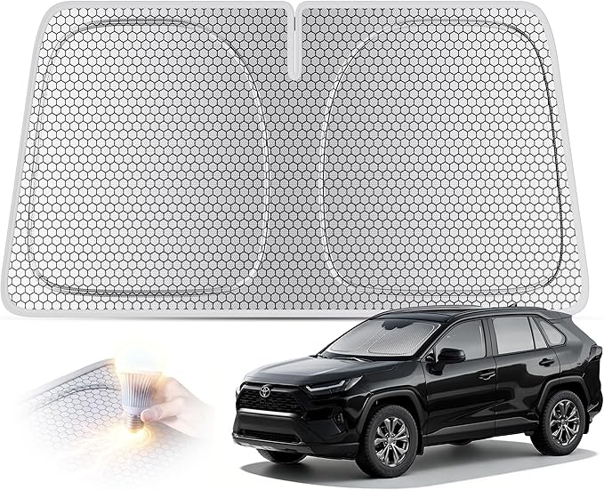 helloleiboo Graphene Car Windshield Sun Shade – 57" x 31" Foldable Car Sun Shade, Advanced Heat Absorption & UV Protection, Universal Fit for Cars, SUVs & Trucks