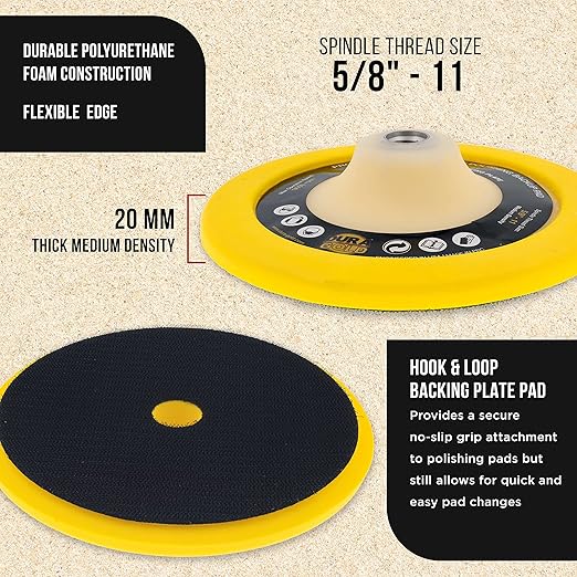 Dura-Gold Pro Series 7" Flexible Edge Polishing Buffing Hook and Loop Backing Pad, 5/8" - 11 Threads - Universal Rotary Polisher Buffer Backup Pad - Attach Foam Wool Buff Pads Automotive Car Detailing