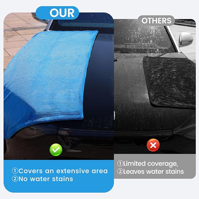 PUGPIU Microfiber Car Drying Towel Extra Large Super Absorbent 48"X24", 1400 GSM Flash Detail Car Wash Drying Towel Edgeless with Two Sided Soft Twisted-Loop, No Water Spots Streaks for Cars (Blue)