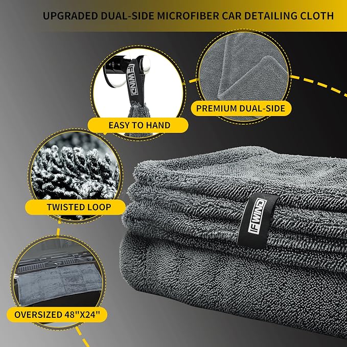 2 Pack Car Drying Towels (48”x24”),Extra Large Double-Twist Pile Drying Towels Car Detailing for Car Care Wash,Car Super Cleaning Supplies Accessories kit,Ultra Absorbency