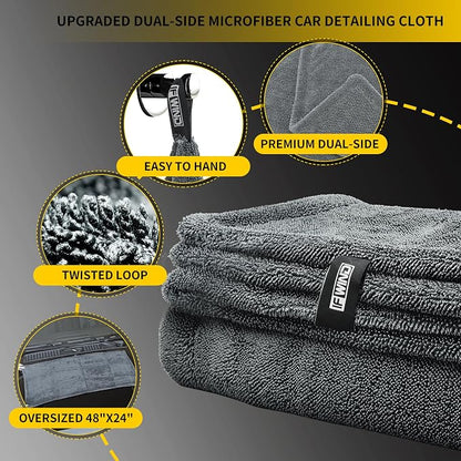 2 Pack Car Drying Towels (48”x24”),Extra Large Double-Twist Pile Drying Towels Car Detailing for Car Care Wash,Car Super Cleaning Supplies Accessories kit,Ultra Absorbency