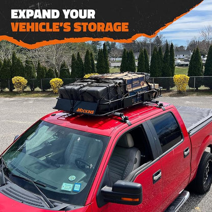 Mockins 64"x39"x6" Extendable Cargo Roof Rack Basket with 250 Lbs Capacity | Heavy-Duty Car Roof Cargo Carrier Rack Bundle with Straps & Net | All-Weather Steel Luggage Carrier for Car Rooftop Storage