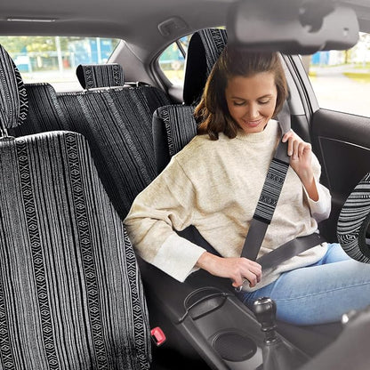Frienda 14 Pcs Baja Car Seat Covers Full Set Multicolor Stripe Boho Print Steering Wheel Cover Seat Belt Cover Crystal Hanging Ornament Car Holders Fits (Vintage Style)