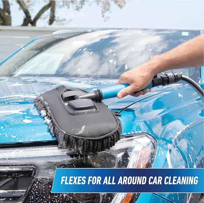 Unger 12.5” Hydropower Wash Mitt with Adjustable On/Off Water Control Valve for Car and Auto Cleaning, Absorbent Non-Scratch Microfiber Sleeve, Machine Washable, Compatible with Hose or Pole