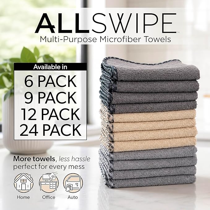 Chemical Guys AllSwipe Multi-Purpose Microfiber Towels for Cars Microfiber Cleaning Cloth Multi Color Drying Towels Car Detailing for Wash Interior and Glass, 14 x 12 Inch - 24 Pack