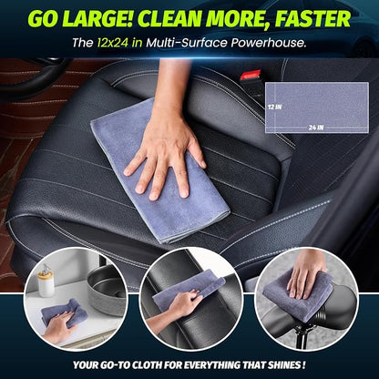 Car Drying Towel, Premium Double Sided, Suede Towel for Car, Microfiber Towels for Cars, Thick Scratch-Free Cloth for Car Body Polish, Car Detailing Supplies, Gray 12x24 Inches 1 Package
