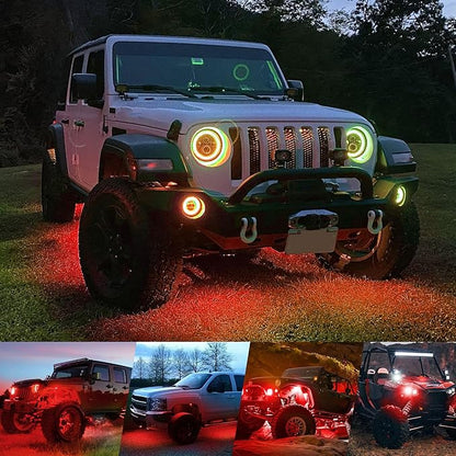 4WDKING Red LED Rock Lights, 4 Pods IP68 Waterproof Underbody Glow Trail Rig Lamp LED Neon Lights for Truck Off Road Truck Car Boat ATV SUV Motorcycle