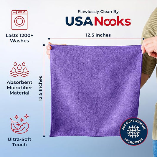 USANOOKS Premium 300GSM Microfiber Cleaning Cloth - 12.5"x12.5" High Performance - 1200 Washes, Ultra Absorbent Microfiber Towels for Cars Undercarriage, Rims & Engine Bay Cleaning - Microfiber Cloth