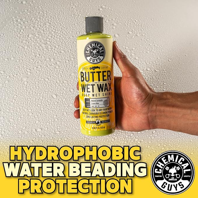 Chemical Guys Butter Wet Wax - Deep Wet Shine Car Wax for Cars, Trucks, SUVs, RVs, and More, Easy On/Off Liquid Formula, Banana Scent - 16 fl oz