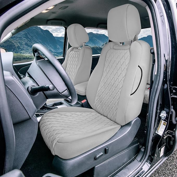 FH Group Custom Fit Car Seat Covers Specifically Made for 2022-2026 Nissan Frontier, Front Set Solid Gray Ultraflex Neoprene Waterproof Automotive Seat Covers for Pickup Truck, Nissan Accessories