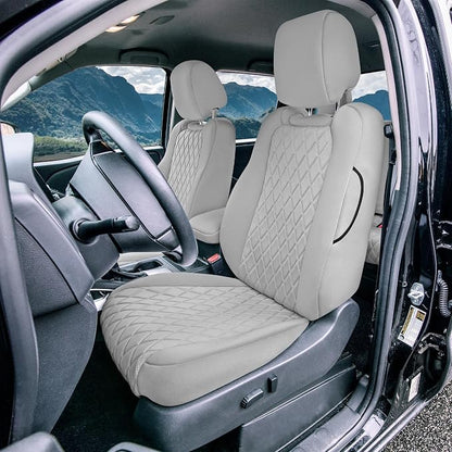 FH Group Custom Fit Car Seat Covers Specifically Made for 2022-2026 Nissan Frontier, Front Set Solid Gray Ultraflex Neoprene Waterproof Automotive Seat Covers for Pickup Truck, Nissan Accessories