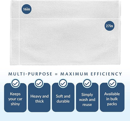Cotton Towels for Multiple Use, 100% Ring Spun Cotton Towel Set, Heavy Duty - Super Absorbent Cleaning Towels for Car and Home - 16” X 27” (12 Pack, White)