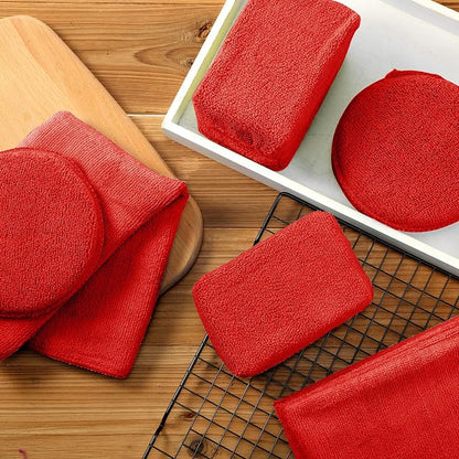 12 Pack Microfiber Applicator Pad Microfiber Sponge for Car Include Round Wax Microfiber Applicator Rectangle Car Drying Towel Exterior Auto Detailing Kit for Cleaning (Red)