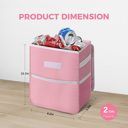 YSSOA Car Trash Can with Lid, Leak-Proof Organizer and Storage Bag, Adjustable and Portable Interior, Collapsible Multipurpose Garbage Bag, 2 Gallon, Pink