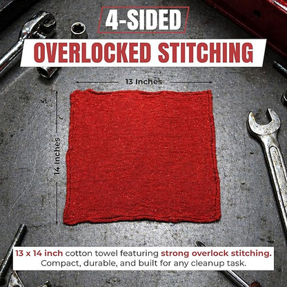 Shop Towels (Red, 150-Pack) - Bulk Cleaning Towel in a Bag, Mechanic Cotton Wipes for Car Maintenance, Auto Mechanics & Garage, Wipe Grease & Oil, Machine Wash & Reusable