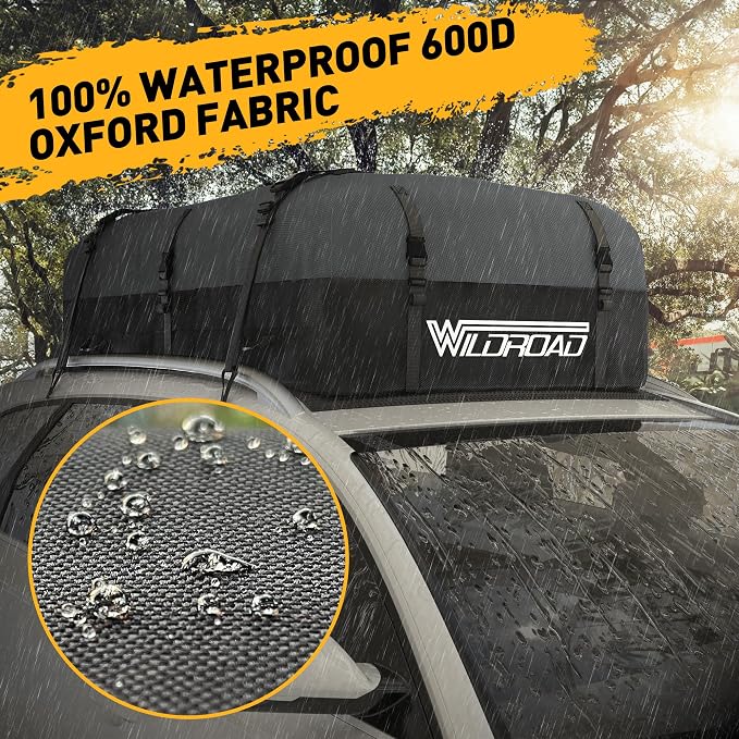 WILDROAD Rooftop Cargo Carrier - 25 Cubic Feet, 600D Ultra Anti-Tear Fabric, Waterproof Car Roof Bag with Soft-Shell, Anti-Slip Mat and 6 Door Hooks - Fits Cars with/Without Racks